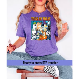 Blue Dog and friends trick or treat - ready to press direct to film (DTF) transfer