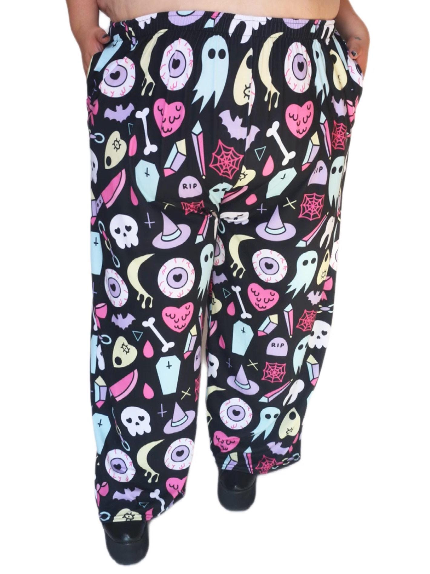 Pastel Goth Unisex Wide Leg Pants - Goth, Alt, Creepy Cute, Pastel Grunge, Yami Kawaii Plus Size Pants