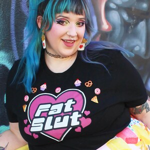 Black fat slut graphic tee.