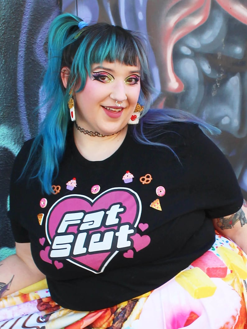 Black fat slut graphic tee.
