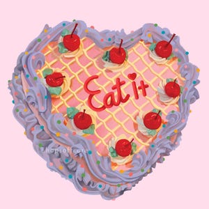 Eat It Cake Art Print - Dessert, Retro, Vintage, Sweet, Decor, Self Love, Treat Yourself, Cute, Pink Wall Art