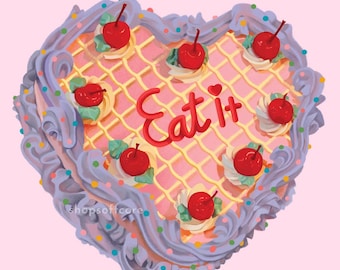 Eat It Cake Art Print - Dessert, Retro, Vintage, Sweet, Decor, Self Love, Treat Yourself, Cute, Pink Wall Art