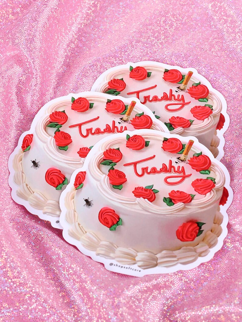 Vintage campy cake sticker.