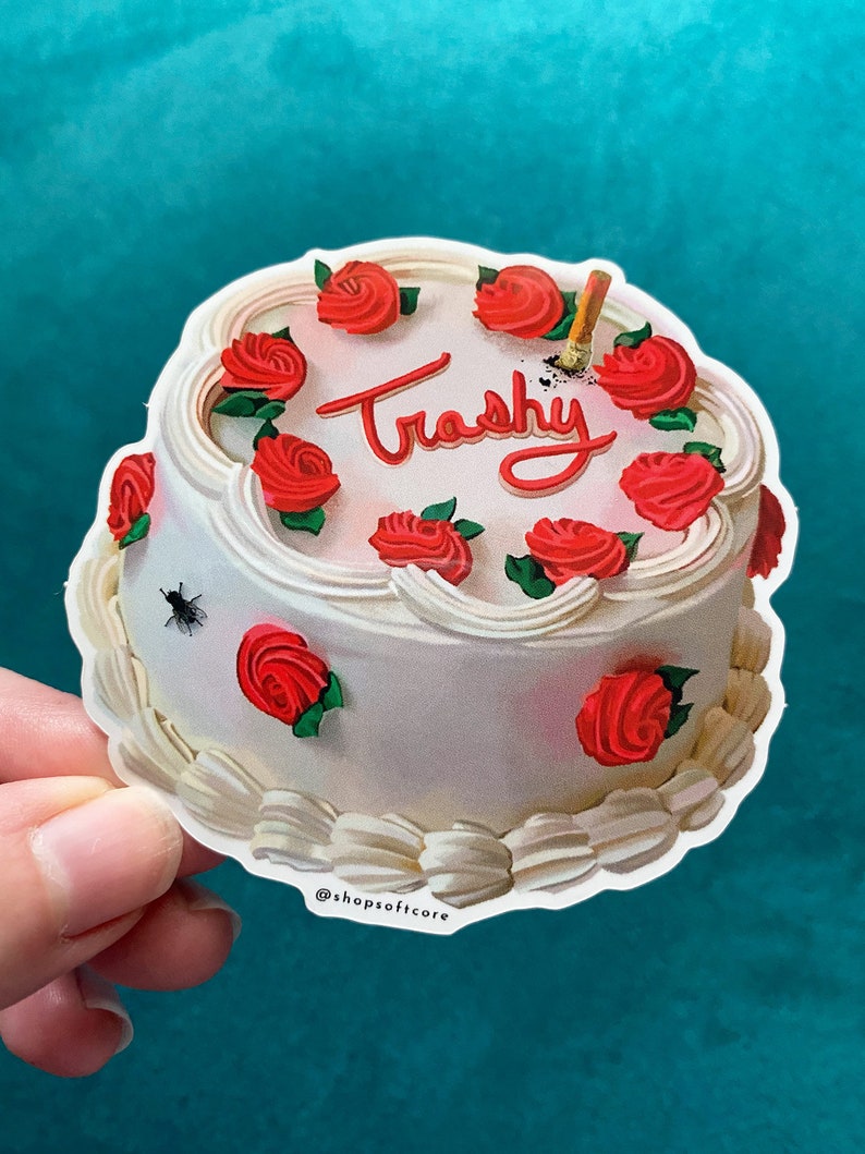 Trashy kitsch vintage cake sticker.