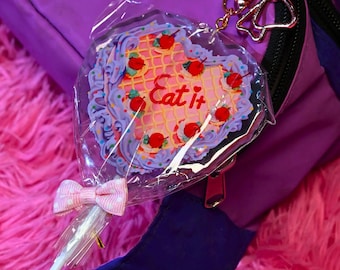 Eat It Cake Keychain - Kawaii, cutecore, dessert, sweet, candy