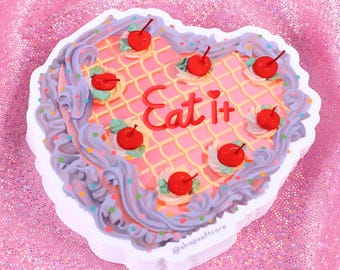Eat It Cake Sticker - Kawaii, vintage, retro cake, kitsch, kitschy
