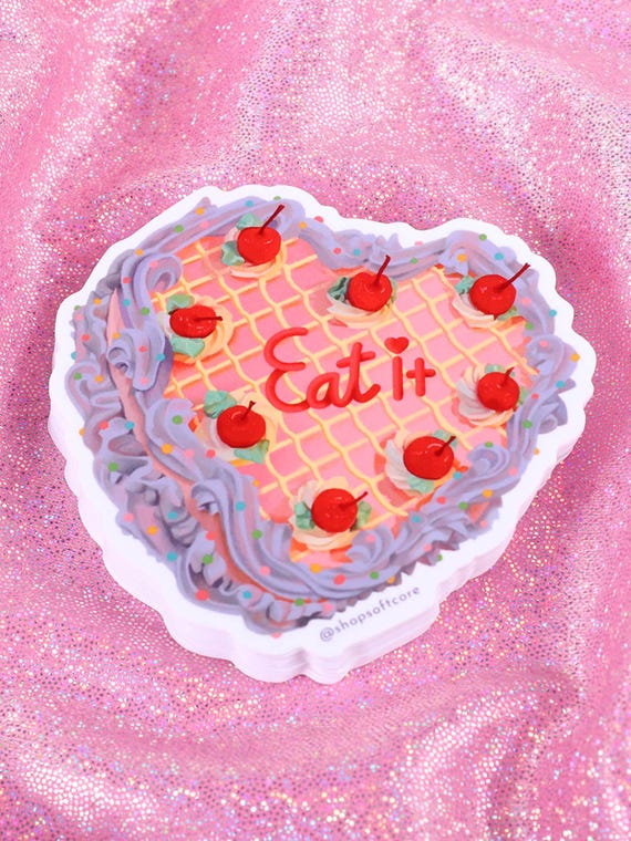 Eat It Cake Sticker - Kawaii, vintage, retro cake, kitsch, kitschy