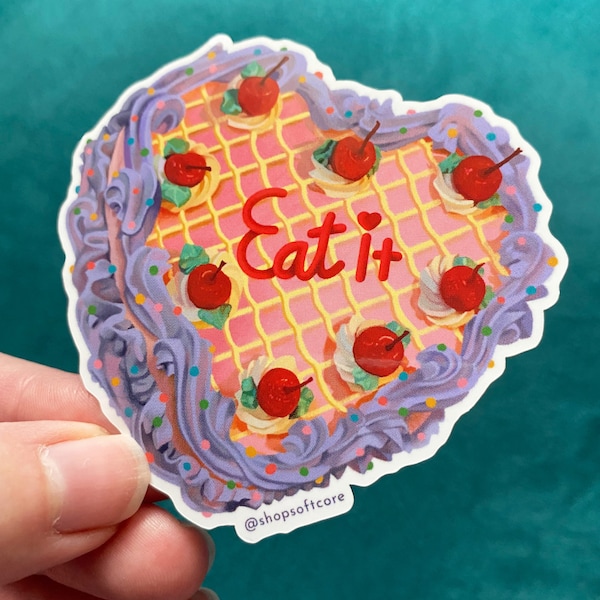 Eat It Cake Sticker - Kawaii, vintage, retro cake, kitsch, kitschy