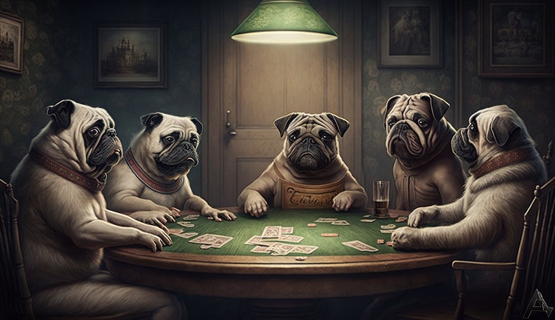 Digital Ai Art Download PUGS playing POKER wallpaper, poster image 1