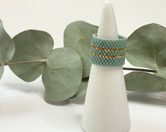 Sea Green and Gold Beaded Ring