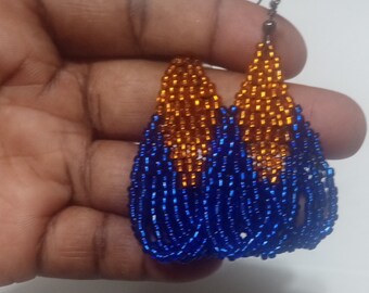 Blue And Orange Rhombus Earrings