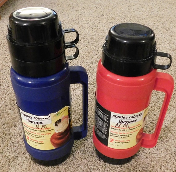 2 NOS Stanley Roberts' Thermos Bottles W/ Stackable Cups Vacuum