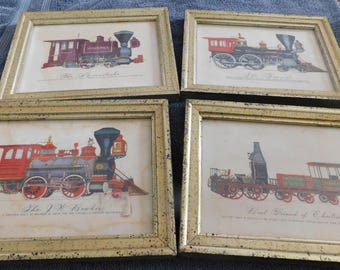 26-635 Set of Vintage Borghese Gold Framed Railroad Pictures Wall hanging Trains