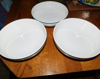 26-986 Dansk Bistro Christianshavn Green Rim Band 8" Rim Soup Bowls Set of 3