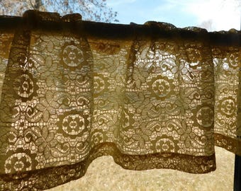 26-483 Vint yellow Floral Flowered Lace Curtain Valance 11.5" x 70" Rod Pocket