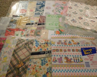 24-84 Vintage Lot Artfaire Gibson Tuttle Press Hallmark Flat Gift Wrapping Paper Birthday Baby Golfing Floral Flowers Fathers Day Sheets