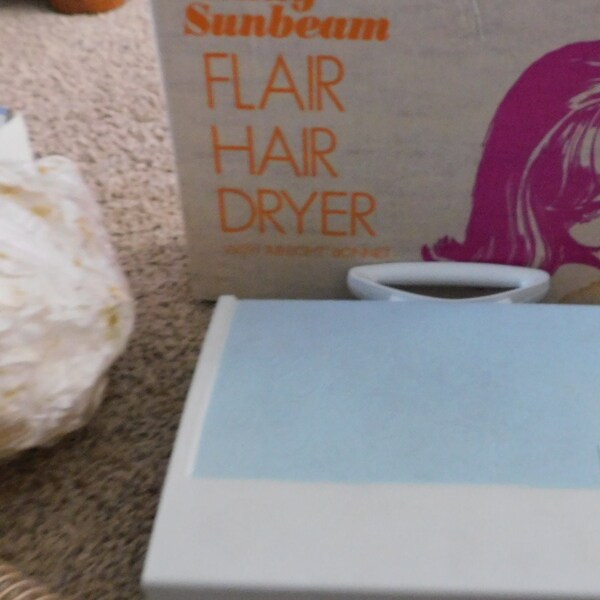 24-173 Vintage Tested Working Lady Sunbeam Flair Hair Dryer ONE HD14 Air Light Bonnet Blue Dawn 4 Position Heat Control Lightweight Portable