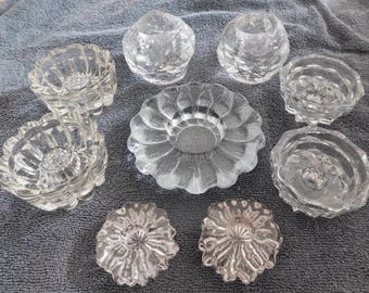 26-690 9 Portavelas de vidrio grueso vintage para velas votivas, velas de té y velas cónicas (4 pares)