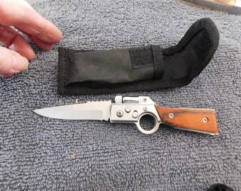 26-586 Silver 8.27 IN AK47 Shape Pocket Tactical Survival Folding Knife LED Lite