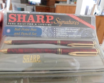 26-856 New NOS Sharp Signatures Ball Point Pen & Pencil Set Lacquer Finish Brass