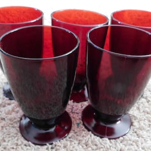 Etsy 25-785 5 Vintage Anchor Hocking Royal Ruby red Footed Pedestal Goblets 5 Inches Water Drinkware Goblet Collectible