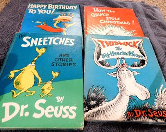 26-855 4 RARE Dr. Seuss 1950's books Sneetches Thadwick Happy Birthday Grinch