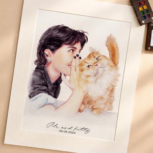 Custom Hand Drawn Pet Portrait,Watercolor Painting from Photo,Couple Portrait With Pet,Pet Memorial Gift,Birthday Gift for Him,Pet Loss Gift