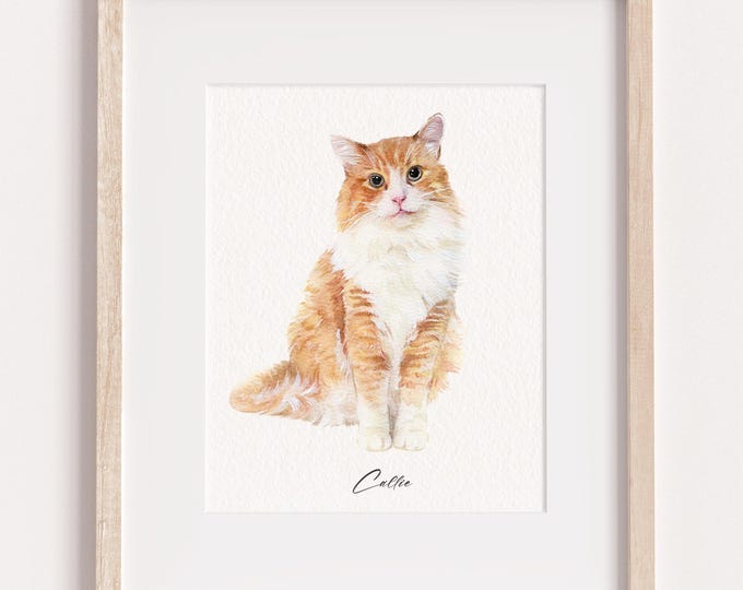 Custom Mini Watercolor Cat Portrait, Cat Portrait From Photo, Hand Painted Pet Portrait, Pet Painting, Pet Memorial Gift, Cat Gifts