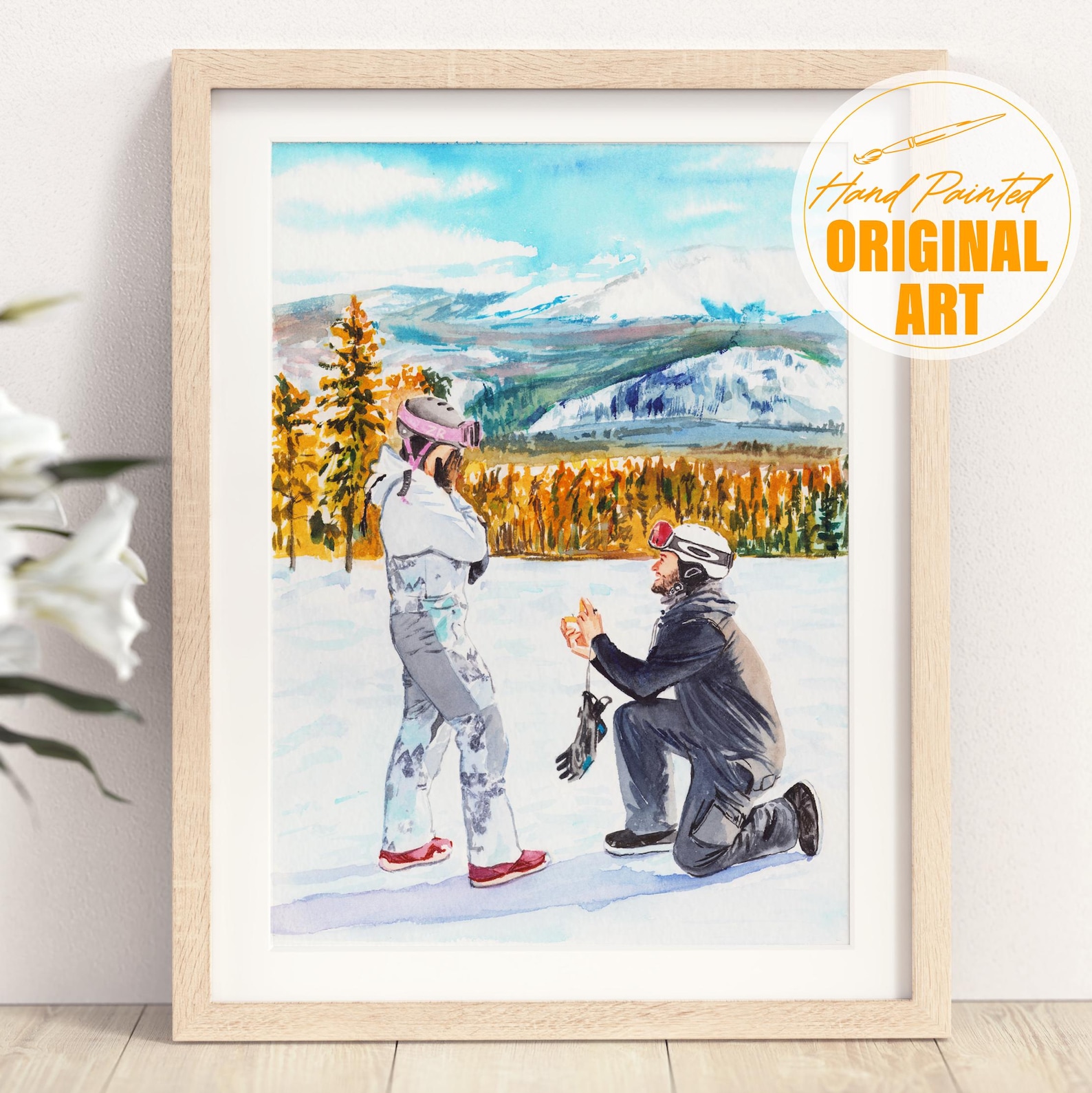 Couple Proposal Portrait, Custom Portrait From Photo, Engagement Gift, Gift for Couples, Anniversary Gift for him, Watercolor Painting
