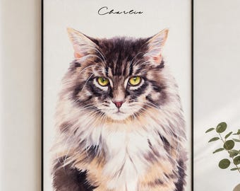 Custom Cat Portrait Watercolor,Hand Painted Dog Portrait,Cat Portrait,Pet Portrait from Photo,Pet Memorial Gift,Pet Painting, Cat Keepsake