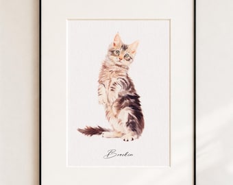 Mini Custom Watercolor Cat Portrait, Cat Portrait From Photo, Hand Painted Pet Portrait,Pet Painting, Pet Memorial Gift,Gift for Pet Lovers