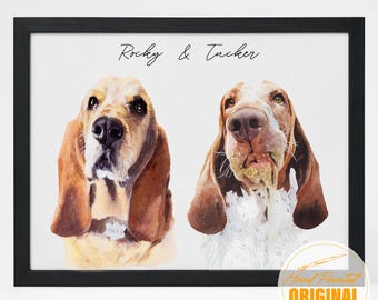 Two Pet Watercolor Portrait,Custom Watercolor Portraits,Using Pet Photo,Cat Portraits,Custom Dog Portraits,Custom Pet Memorial Art,Pet loss