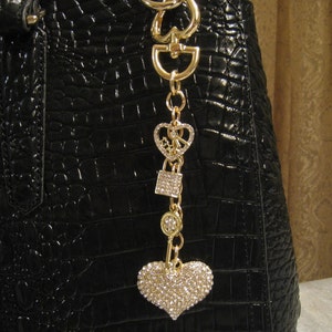 Charm para bolso con corazones de diamantes de imitación, candado y llave.