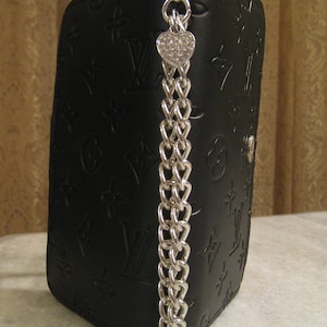 Phone/Wristlet Silver Chain with Rhinestone Heart.