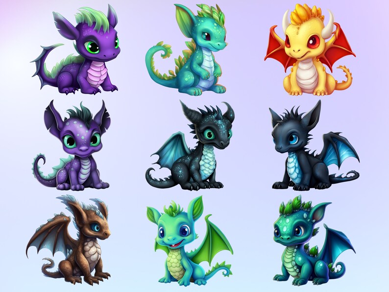 Cute Baby Dragons, Clip Art, Dragon Clip Art, Fantasy Baby Dragons, Magical Dragons, Dragon