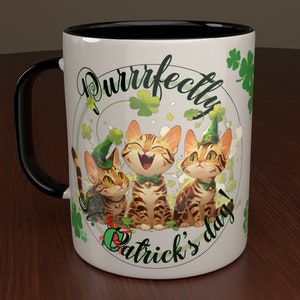 St. Patrick&#39;s Cat Mug, Personalize Cat Gift Printed Cup, Ceramic, Mug For Coffee Lovers, Purrrfectly St. Catrick&#39;s Day Coffee Cup
