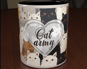 Custom Cats Mug, Personalize Cat Gift Printed Cup, Ceramic, Mug For Coffee Lovers, Heart Cat Army Coffee Cup