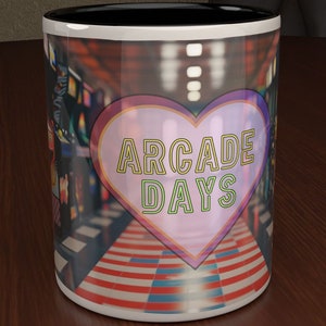 Custom Arcade Mug, Personalize Retro Video Game Gift Printed Cup, Ceramic, Mug For Coffee Lovers, Heart Arcade Coffee Cup