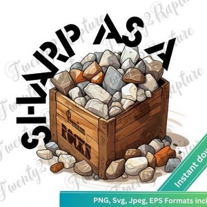 Puede incluir: Una caja de madera llena de piedras, con el texto "GI-VARP AS2" impreso en el lateral. La caja está etiquetada como "Premium Rocks".