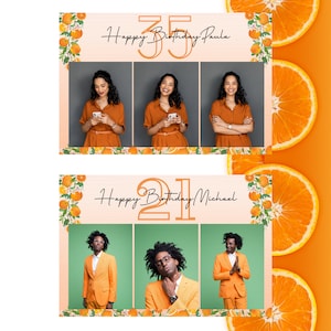 Happy Birthday Summer Orange Template (4x6) PNG, JPG, 3 Photo Layout, Tap To Start Screen, Photo Booth Template, Digital Template