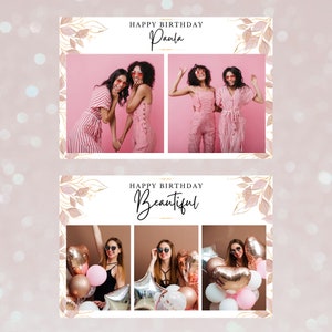 Pink Happy Birthday Photo Booth Template, (4x6) PNG, JPG, 2 or 3 Photo Layout, Digital Template, Photobooth, Pretty Pink Gold