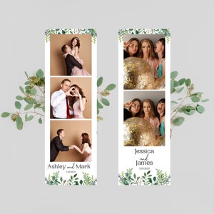 Wedding Photo Booth Strip Template (2x6) PNG, JPG, 3 Photo Layout, 2 Photo Layout, Green Leaves