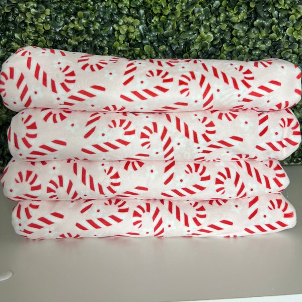 Velvet Christmas Candy Canes Fabric, Velvet Fabric, Soft Christmas Fabric