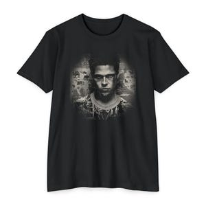 トップス Fight club Brad Pitt s/s print tee black Tyler Durden Hustler Mesh Shirt Fight Club Movie Costume Brad Pitt