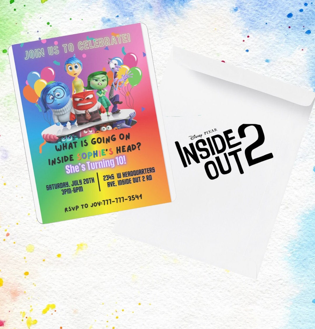 Inside Out 2 Birthday Invitations Joy, Anxiety, and All New Characters