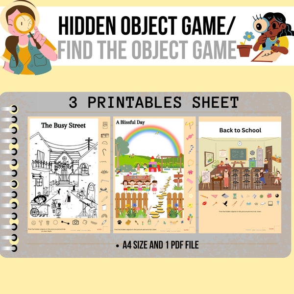 Hidden Object/Picture Game, Mind Puzzle Game, Kids School Activity Idea, Find the Object, Fun Time For Kids, Alzheimers Disease Game, Paper