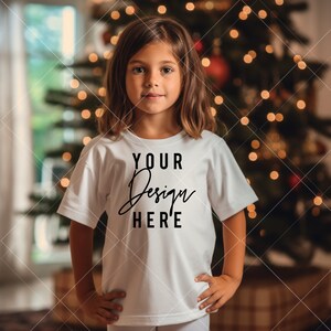 Kids White T-Shirt Mockup Kids Shirt Mockup, Girl TShirt Mockup, Kids Mockup, Toddler Festive Lifestyle Winter Mockup, Kid Christmas mockup