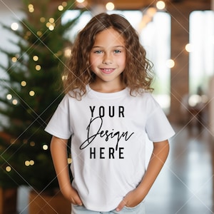Kids White T-Shirt Mockup Kids Shirt Mockup, Kid Shirt Mockup, Kids Mockup, Toddler Festive Lifestyle Winter Mockup, Kid Christmas mockup