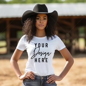 White Gildan 64000 Mockup | Western Shirt Model Mock up Gildan 64000 Shirt mockup | Black Shirt Mockup | African American Model Mockup |