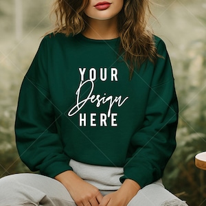 Gildan 18000 Sweatshirt Mockup - Forest Green Sweatshirt Mockup - Heavy Blend Sweatshirt - Model Mockup